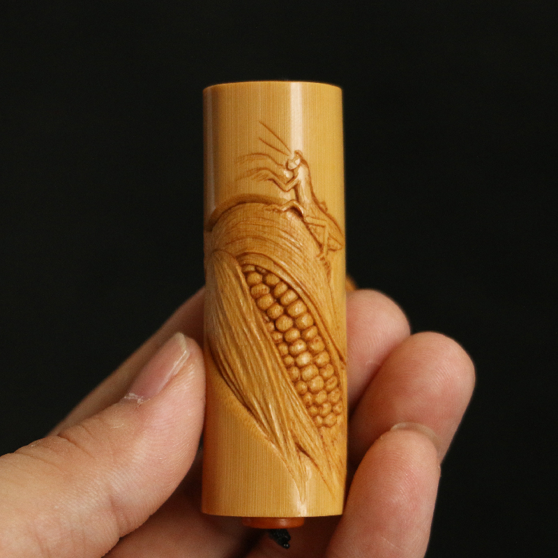 东阳名家邱书文本工阴刻金玉满堂高密度实心竹手把件把玩文玩