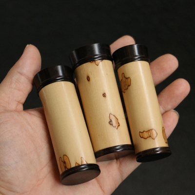 蝴蝶花斑竹苏工精工制作黑檀木螺纹口盖牙签筒一泡茶茶叶罐把件竹