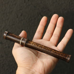 精选紫竹老料纯手工精工制作拔口香道短香筒香线收纳筒把件竹器