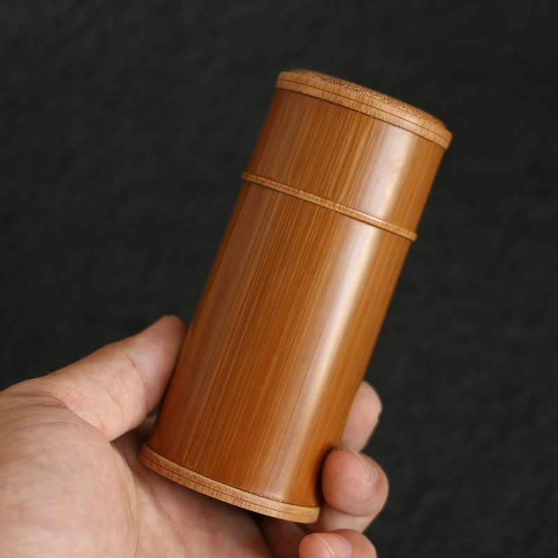竹制实木老玉竹便携式旅行出门茶叶罐茶仓筒把玩文玩茶叶包装礼盒
