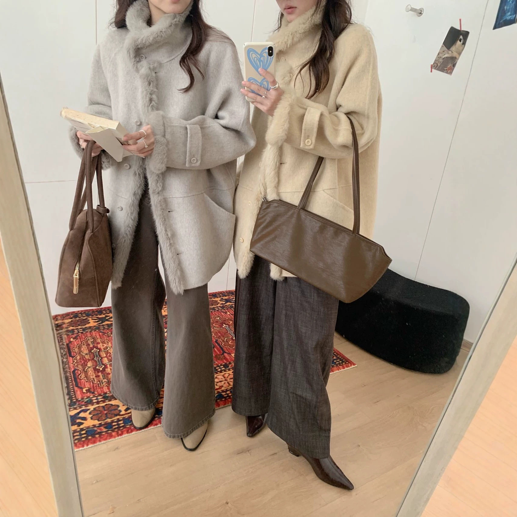 MOLIN千金小姐兔毛拼接立领韩系