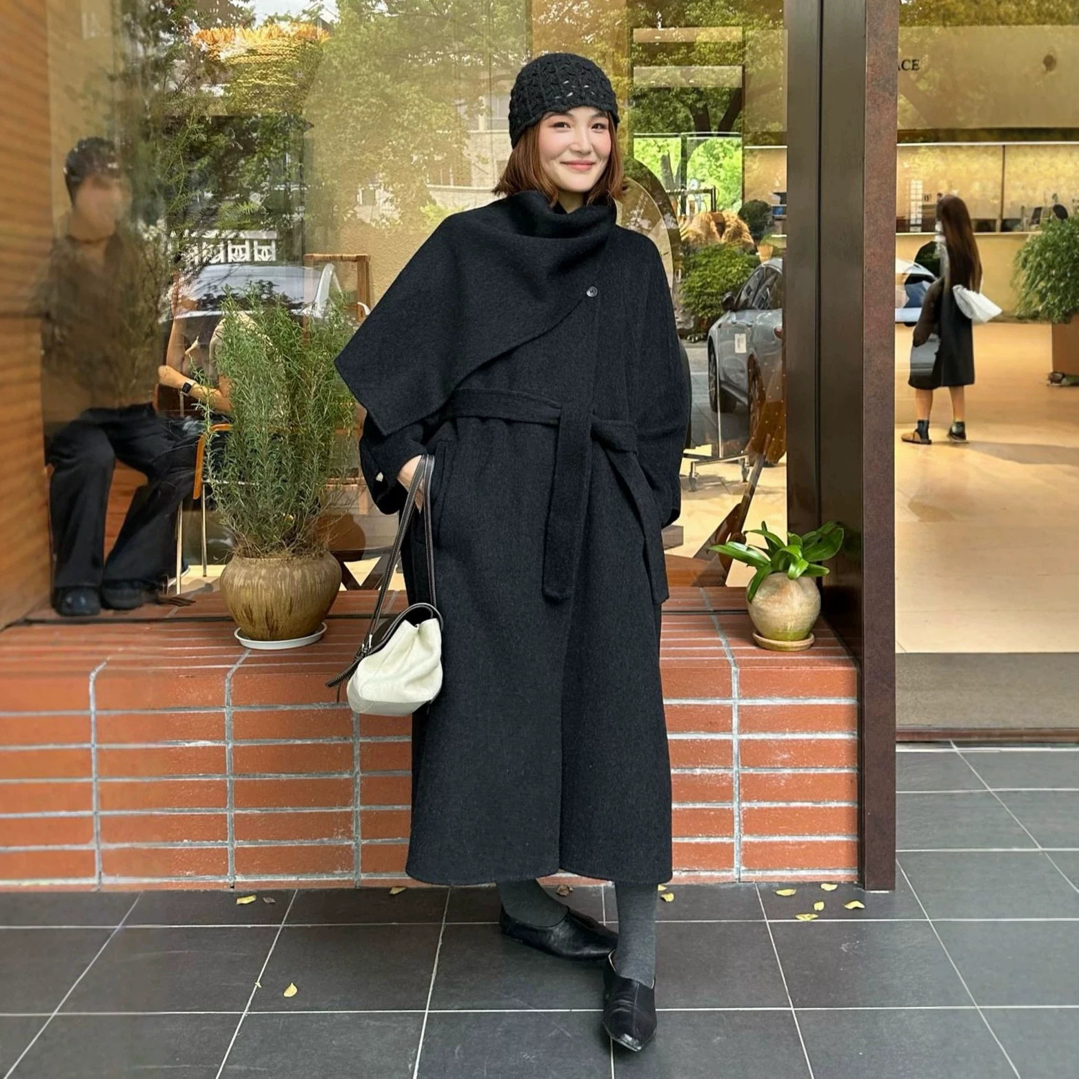 MOLIN围巾领长款新款赫本风双面