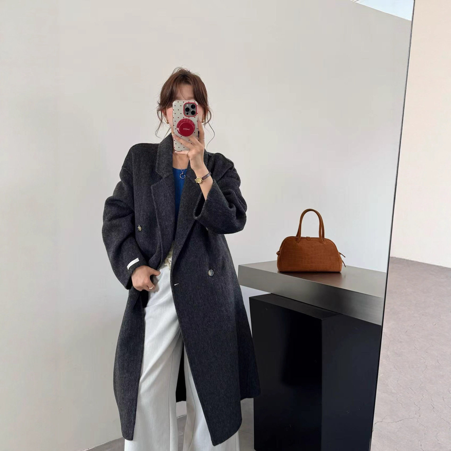 MOLIN小个子韩系中长款双面呢子