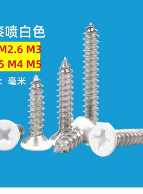 白色烤漆螺丝十字沉头KA自攻螺钉喷白漆家具窗帘空调螺钉M2-M6