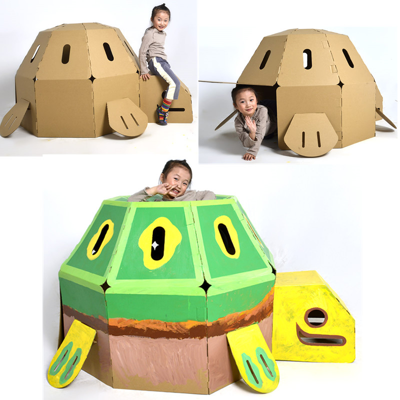 儿童海龟游戏屋帐篷手工制作纸板箱鳄鱼乌龟模型房子道具区角玩具