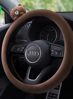 韩国LINE汽车冬季方向盘套把女四季通用亚麻棉麻可爱奔驰宝马奥迪