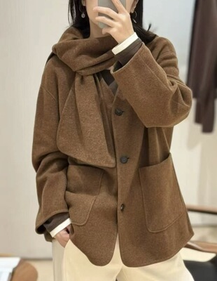 现货·羊毛羊绒lp面料双面异色围巾领大衣（围巾一起的）