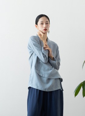 大拙清冷高级氛围感斜襟盘扣国风纯色宽松款通勤衬衫71125