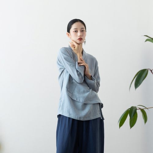 大拙清冷高级氛围感斜襟盘扣国风纯色宽松款通勤衬衫71125