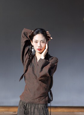 大拙静奢风穿搭气质款斜襟V领系带纯色通勤百搭春季长袖衬衫4101