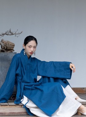 大拙佛系古法僧人三宝领禅修禅意斜襟系带纯色长衬衫/袍子240229