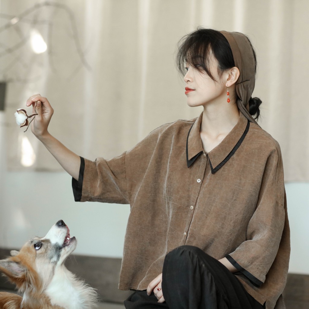 大拙宽松款龟纹蚕丝衬衫