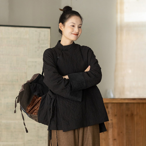 大拙东方美学秋冬穿搭亚麻棉斜襟系带国风国潮盘扣通勤外套240130