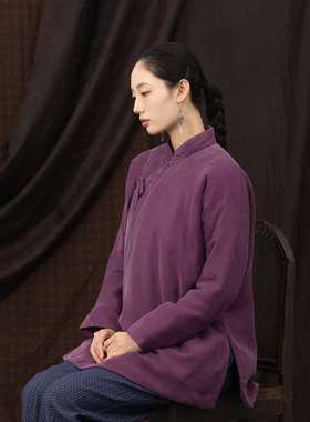 大拙清冷禅意风穿搭铜氨丝斜襟立领宽松款绑带御寒保暖棉衣251104