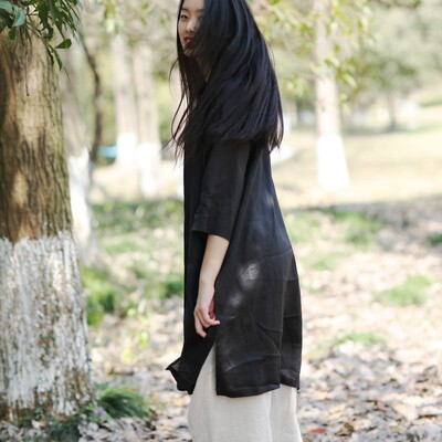 大拙小妇人超薄苎麻中长款衬衫