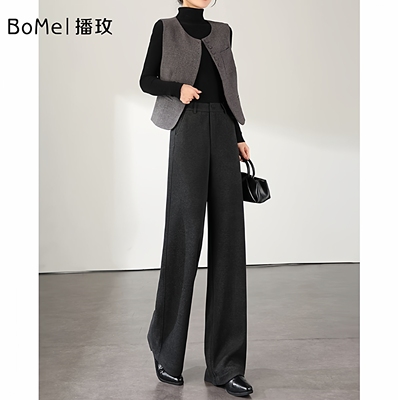 播玫高品质国民女裤冬季厚羊毛醋酸窄版小阔腿裤柔软垂顺加厚过冬