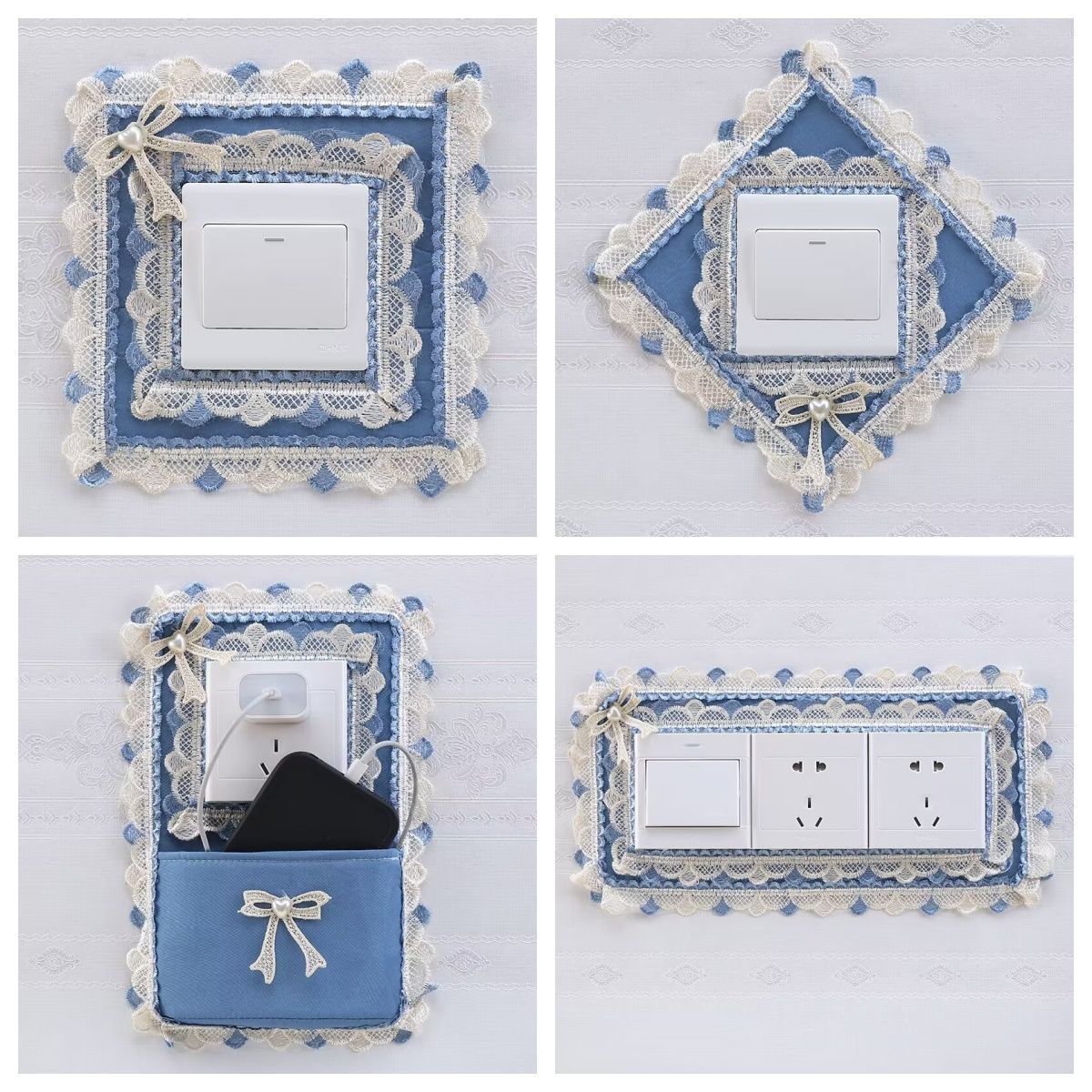 墙贴开关贴插座保护套布艺蕾丝