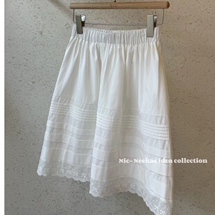 夏季白色半身裙2026新款今年流行爆款短裙百搭花边五分压褶a字裙