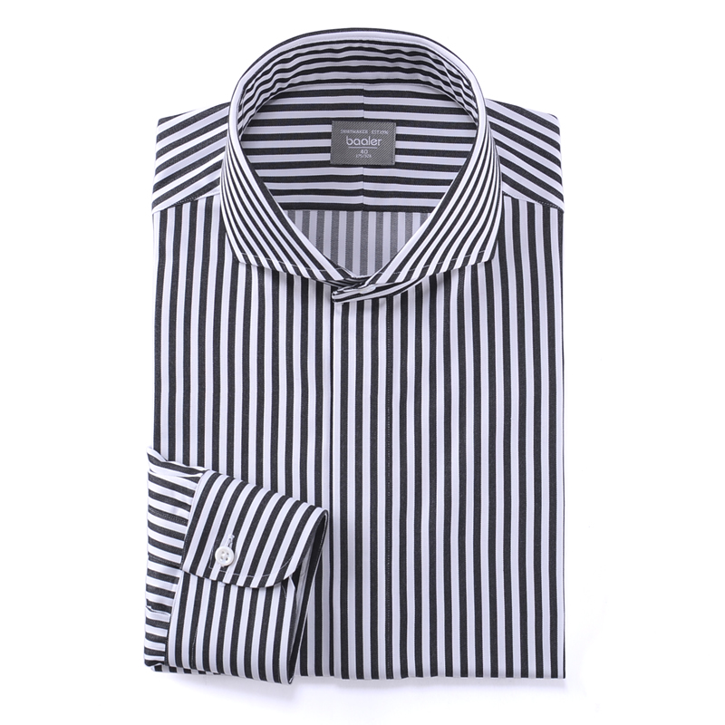 拜耳长袖衬衣绅士型男新风尚温莎领免烫微弹葫芦袖口修身条纹春秋