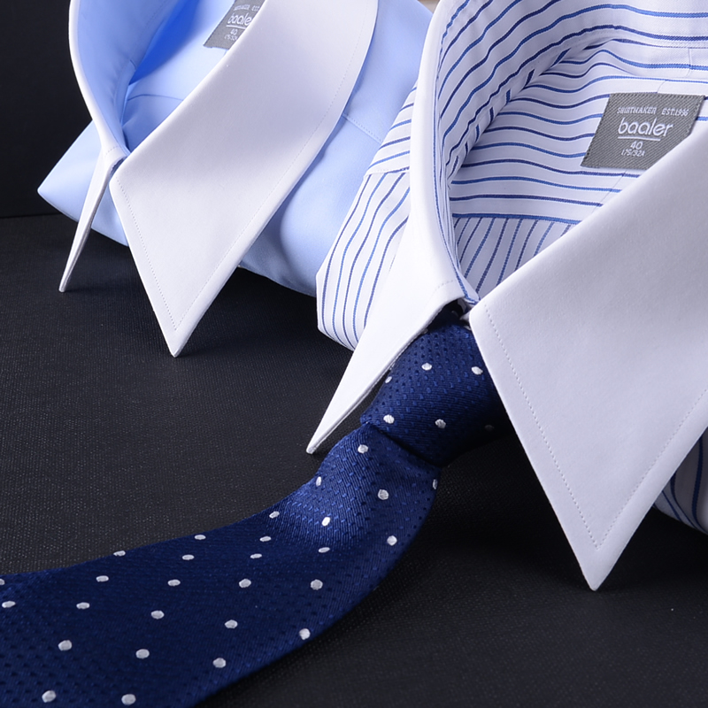 拜耳绅士长尖领衬衫男士商务法式袖口修身经典条纹免烫白领异色