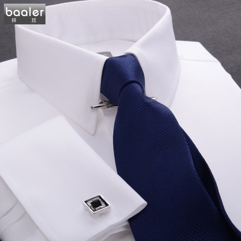 弹力免烫拜耳复古尖领绅士法式长袖男衬衫英伦经典白色黑色水蓝