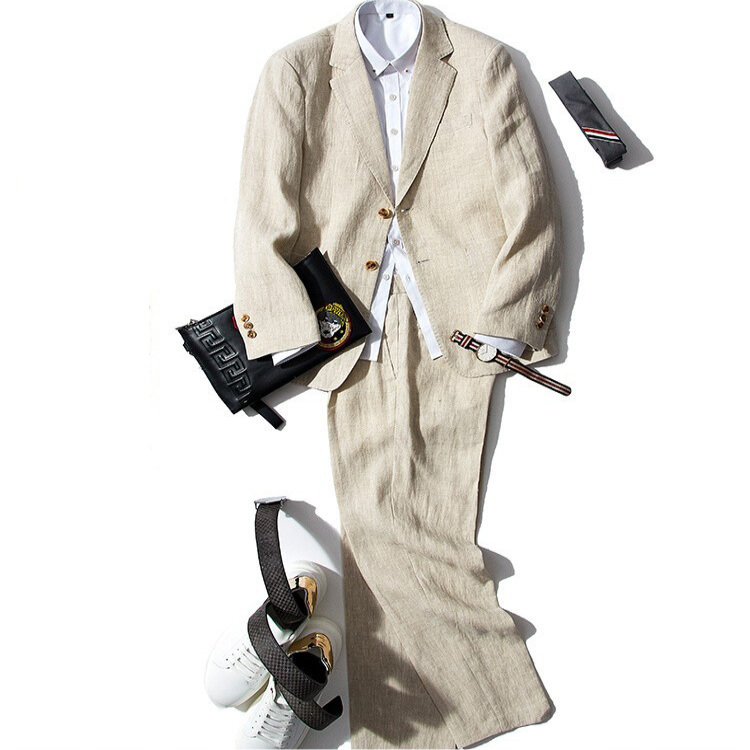 大码男装日系复古棉麻休闲西服外套男款宽松男款百搭韩版潮流胖子