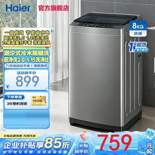 Haier/海尔 XQB80-Z10D0全自动波轮洗衣机8KG一级家用宿舍出租