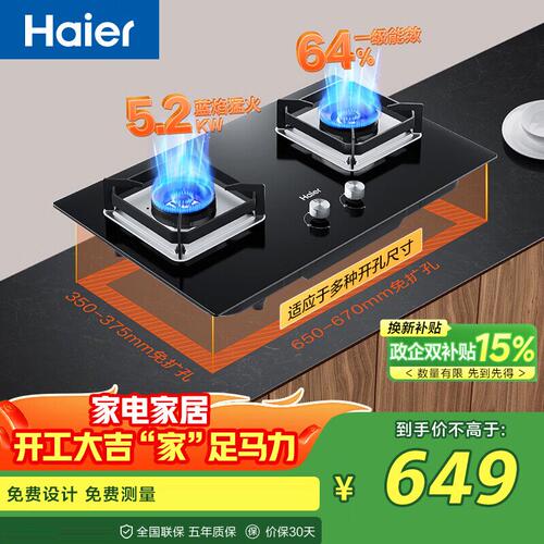 Haier/海尔 JZT-Q2BE6(12T)燃气灶天然气台嵌两用双灶5.kw猛火