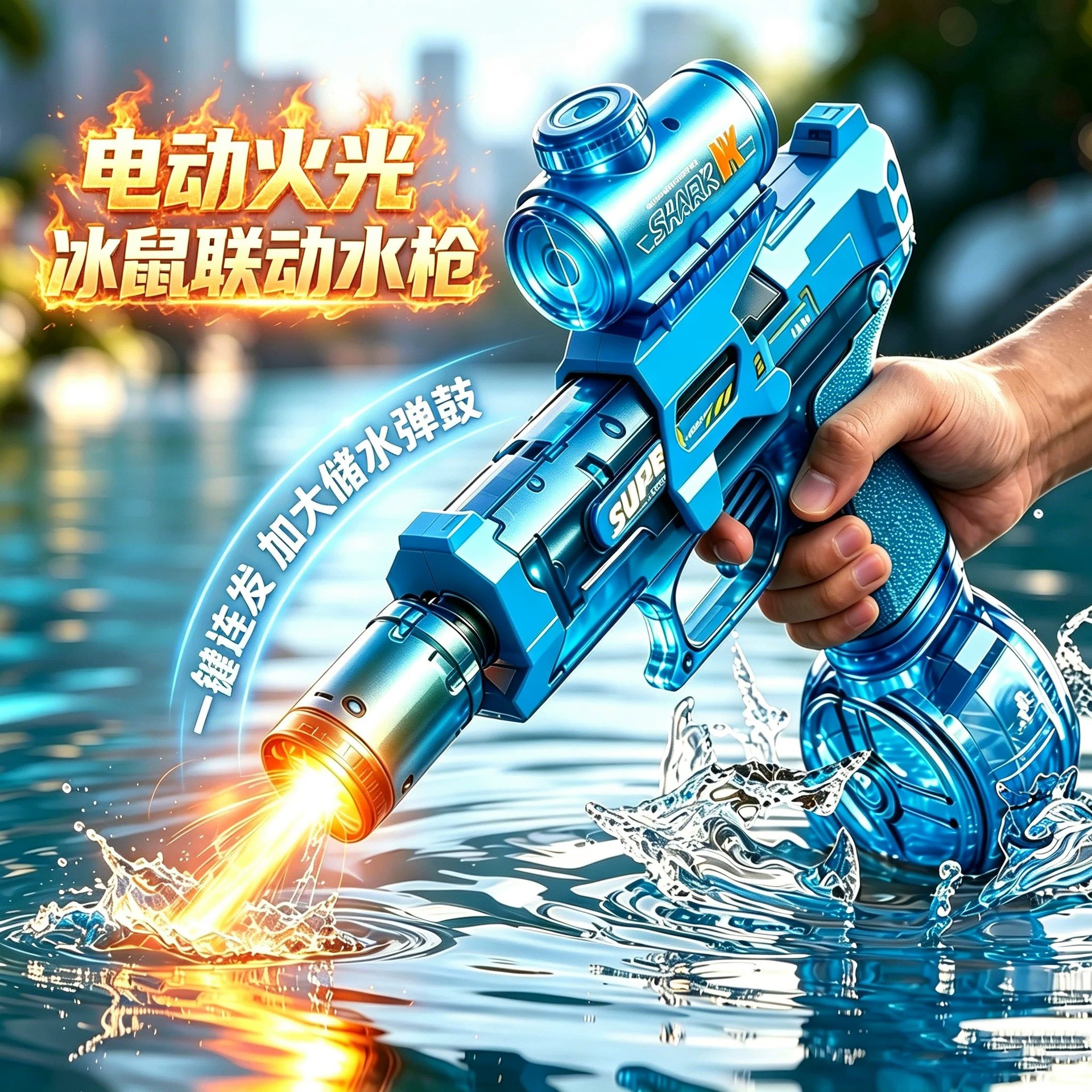 电动连发喷火水枪儿童男孩玩具高压联动回膛冰鼠水抢戏水玩具