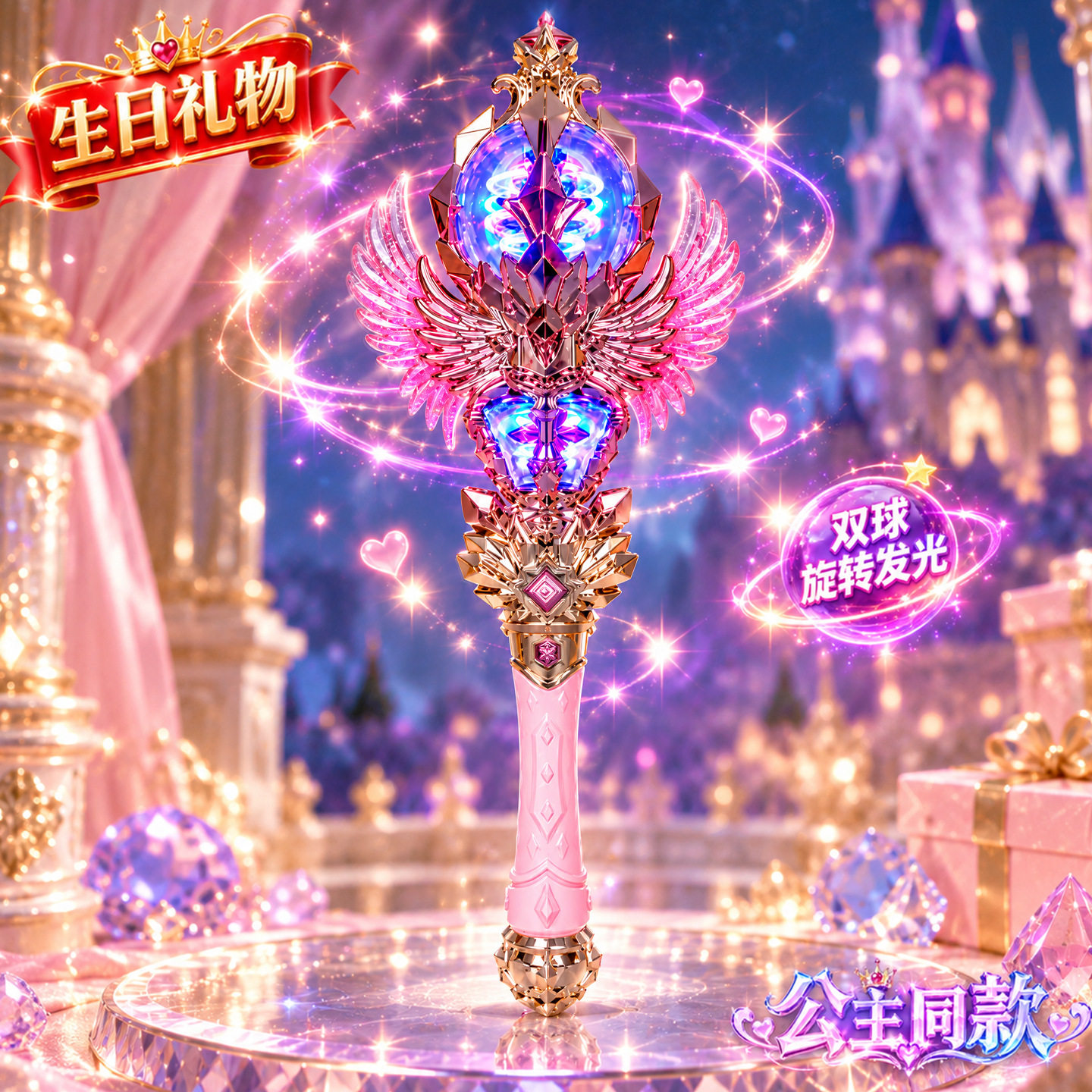 闪光音乐魔法棒女孩旋转发光仙女棒角色扮演小公主魔仙棒玩具礼物