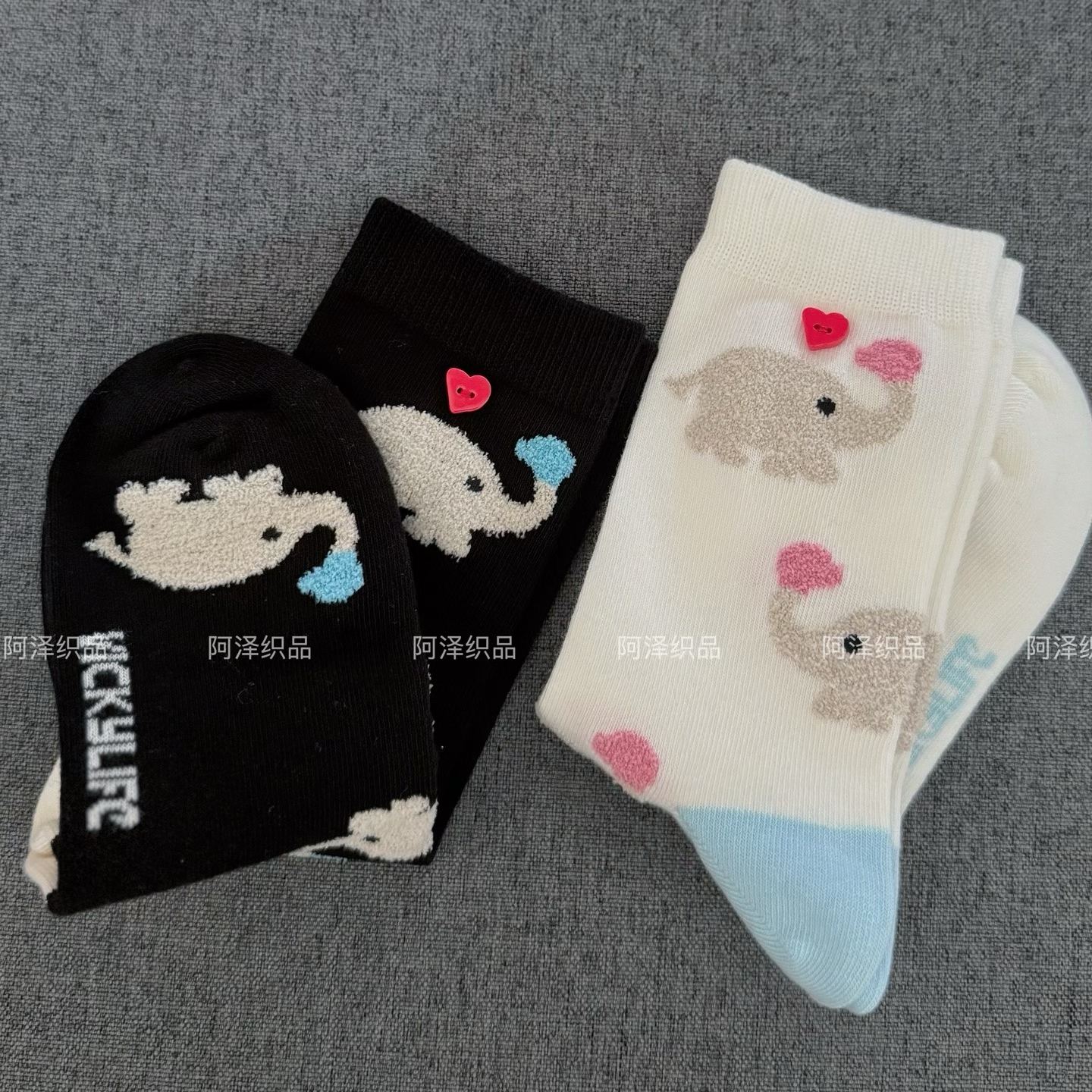 可爱趣味大象图案春秋款中筒袜子