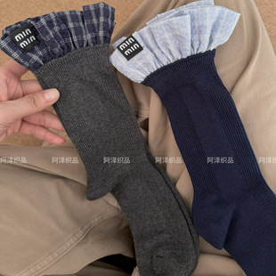 别样的精致感~早秋格子花边甜美中筒女袜子ins潮简约洋气配玛丽珍