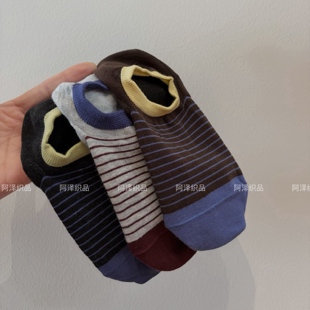 浅口隐形不勒脚 复古条纹撞色百搭船袜女春夏棉 硅胶防滑不掉跟