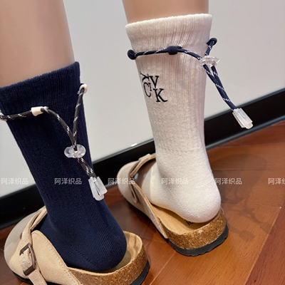 小众绑带抽绳设计个性百搭中筒袜