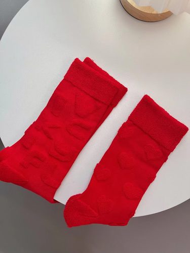 未希毛线圈女棉新年红袜子中筒