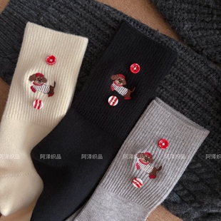 腊肠狗也太萌了吧~秋冬卡通可爱中筒保暖袜子女ins潮袜外穿时尚袜