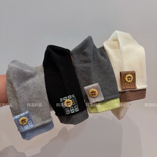 会'笑'的袜子~撞色可爱布标韩系中短筒棉袜ins潮洋气外穿春夏女袜