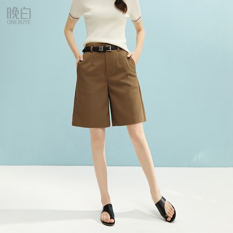 纯色斜纹直筒减龄短裤