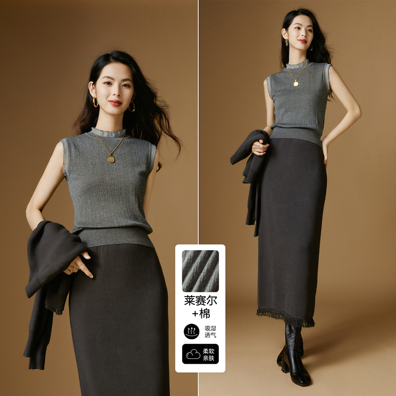 百搭晚白通勤简约针织背心女