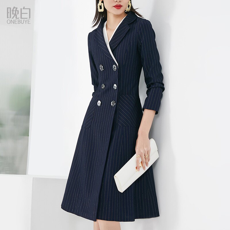 晚白2022春装新款韩版通勤ol知性气质职业修身高腰西装裙连衣裙女