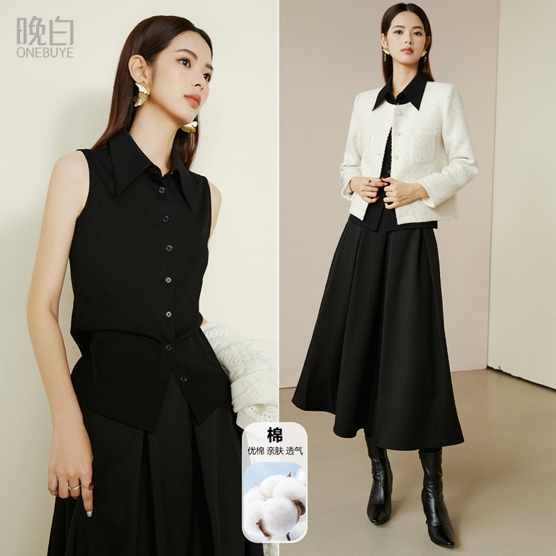 晚白面料翻领微弹透气衬衫