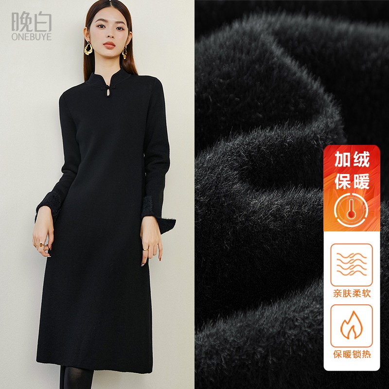 晚白新中式加绒宽松连衣裙