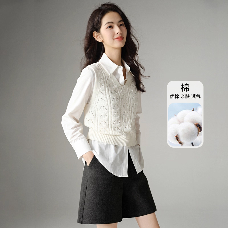 晚白高弹编织蓬松针织背心