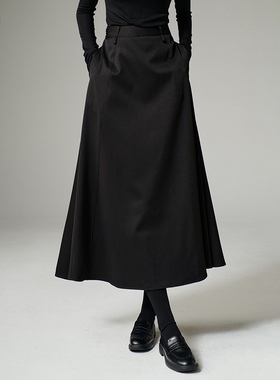 晚白2026春季新款通勤黑色百搭裙子高腰气质时尚a字大摆半身裙女