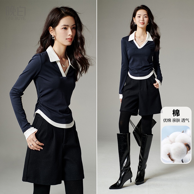 晚白气质棉料亲肤弹力T恤