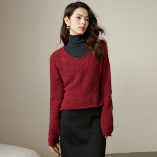 针织衫 简约毛衣纯色圆领宽松短款 女 时尚 晚白2025年秋冬新款
