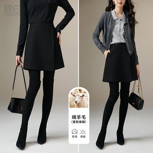 配靴子女外穿 显瘦短裤 晚白2025年秋冬新款 高腰绵羊毛小个子裙裤