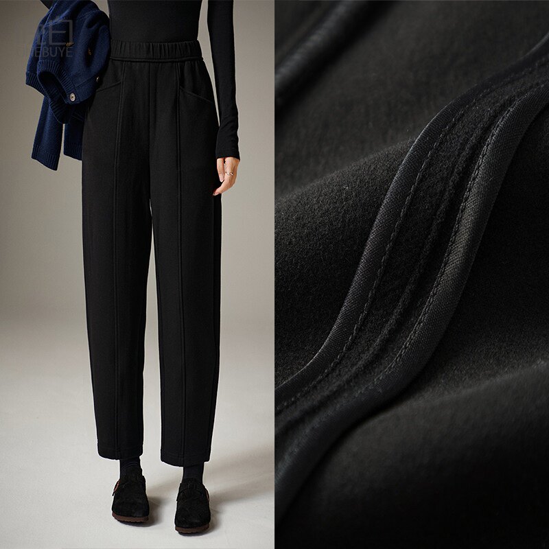 晚白【断码清仓】冬加厚裤子全毛呢九分哈伦裤女