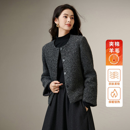 晚白秋冬羊毛毛呢外套女短款