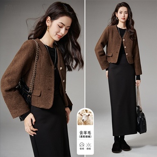羊毛外套女 简约外套百搭纯色美拉德短款 晚白2025年冬新款 时尚